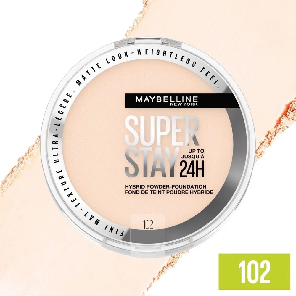 NEW Maybelline Super Stay 24H Hybrid Powder Foundation - 102 Light Warm Peach